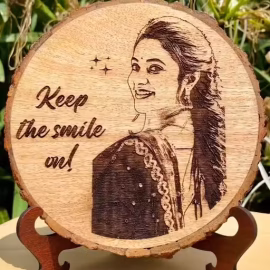 Custom "Keep The Smile On" Engraved Wood Slice ? Personalized 3D Photo Portrait Gift