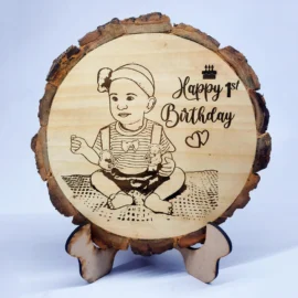 Custom Kids' Portrait Wood Slice ? Personalized 3D Engraved Childhood Memory Plaque
