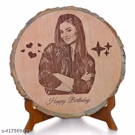 Premium Birchwood 3D Engraved Portrait ? Custom Birthday & Wedding Anniversary Wood Slice