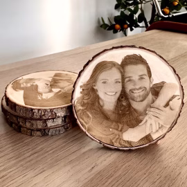 Custom Handcrafted 3D Wood Slice ? Personalized Portrait & Quote Engraved Plaque