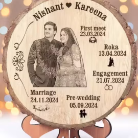 Custom Circular Wooden Photo Frame with Anniversary Dates